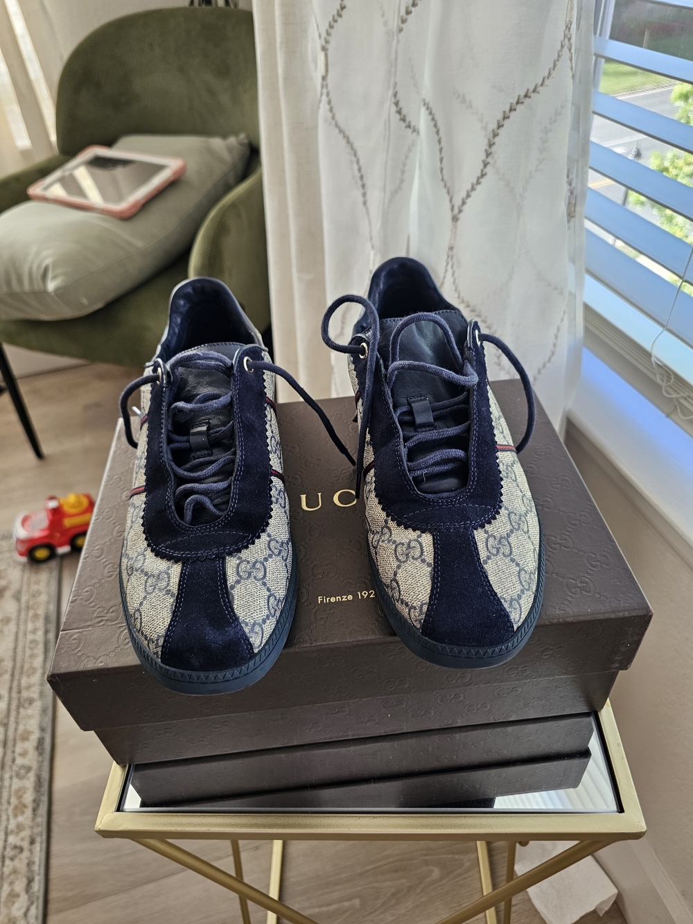 Gucci Navy Monogram Canvas Sneakers
